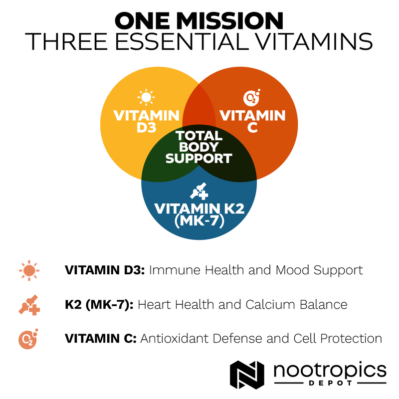 Vitamin D3 + K2 (MK-7) With Vitamin C 60 Tabletter