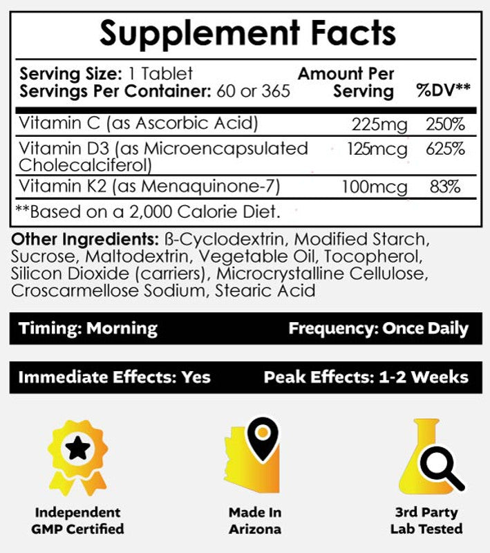 Vitamin D3 + K2 (MK-7) With Vitamin C 60 Tabletter